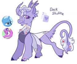 Size: 1280x1069 | Tagged: safe, artist:babypaste, artist:goatpaste, imported from derpibooru, screwball, trixie, oc, oc:deck shuffle, colored hooves, curved horn, fangs, horn, leonine tail, magical lesbian spawn, offspring, parent:screwball, parent:trixie, simple background, tail, unshorn fetlocks, white background
