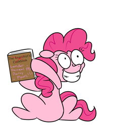 Size: 2500x2800 | Tagged: safe, artist:captaincontent, imported from derpibooru, pinkie pie, pony, anarchist cookbook, crazy face, faic, grin, high res, possessed, smiling, solo, this will end in death, this will end in tears, this will end in tears and/or death, this will not end well