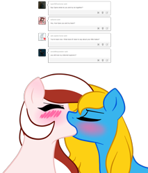 Size: 1280x1500 | Tagged: safe, artist:askoperapony, imported from derpibooru, oc, oc:internet explorer, oc:opera, pony, blushing, browser ponies, eyes closed, female, internet explorer, kissing, lesbian