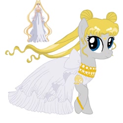 Size: 1080x1080 | Tagged: safe, artist:ponyrefaa, imported from derpibooru, human, pony, bracelet, clothes, dress, duo, eyelashes, female, jewelry, mare, ponified, princess serena (sailor moon), sailor moon, serena tsukino, simple background, smiling, white background