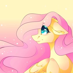 Size: 1080x1080 | Tagged: safe, artist:tessa_key_, imported from derpibooru, fluttershy, pegasus, pony, eyelashes, female, gradient background, mare, smiling, solo, wings