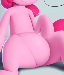 Size: 1448x1682 | Tagged: safe, artist:january3rd, edit, imported from derpibooru, pinkie pie, earth pony, pony, belly, chubbie pie, chubby, cropped, featureless crotch, pictures of bellies, sitting, smiling, solo