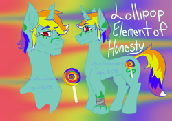 Size: 1700x1200 | Tagged: safe, artist:squirtlesuniverse, imported from derpibooru, oc, oc only, pony, unicorn, abstract background, bust, candy, duo, food, horn, lollipop, male, reference sheet, stallion, unicorn oc