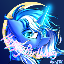 Size: 1400x1400 | Tagged: safe, artist:ktk's sky, imported from derpibooru, oc, oc only, oc:moonlightbenighted, pony, unicorn, birthday, female, headphones, mare, moon, solo