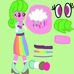 Size: 1024x1024 | Tagged: safe, artist:altersmay87, artist:rainyponyindo, imported from derpibooru, oc, oc only, oc:rainy rainbow, alicorn, equestria girls, alicorn oc, base used, belt, cloud, colored, cutie mark, eye, eyes, hair, heart, horn, rain, rainbow, reference sheet, shy, smiling, wings