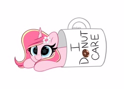 Size: 3332x2384 | Tagged: safe, artist:kittyrosie, imported from derpibooru, oc, oc only, oc:rosa flame, pony, unicorn, cup, cup of pony, cute, flower, flower in hair, high res, horn, micro, mug, ocbetes, pun, solo, starry eyes, unicorn oc, wingding eyes