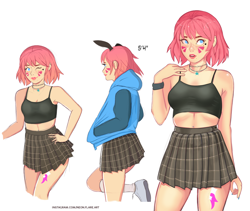 Size: 1412x1194 | Tagged: safe, artist:noah-x3, imported from derpibooru, oc, oc only, oc:neon flare, human, bra, breasts, bunny ears, clothes, crop top bra, cutie mark, cutie mark on human, face paint, female, hoodie, humanized, humanized oc, jacket, sketch, skirt, solo, tattoo, underwear, wristband