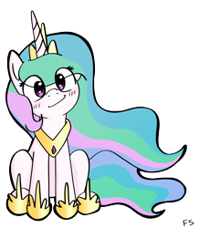 Size: 1885x2160 | Tagged: safe, alternate version, artist:dark shadow, imported from derpibooru, princess celestia, alicorn, pony, blushing, cute, cutelestia, eye clipping through hair, female, jewelry, looking at you, mare, regalia, simple background, sitting, smiling, solo, transparent background