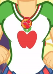 Size: 1920x2675 | Tagged: safe, imported from derpibooru, screencap, applejack, equestria girls, equestria girls series, rollercoaster of friendship, boobshot, breasts, busty applejack, clothes, cropped, cutie mark, cutie mark on clothes, female, geode of super strength, jewelry, magical geodes, necklace, pictures of chests, solo