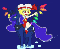 Size: 1428x1161 | Tagged: safe, artist:白帆, imported from derpibooru, princess luna, alicorn, pony, vampire, clothes, crossover, duo, female, flandre scarlet, mare, skirt, touhou