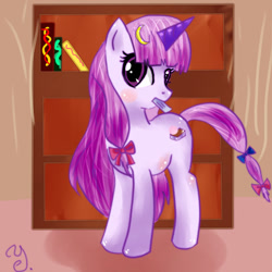Size: 893x894 | Tagged: artist needed, safe, imported from derpibooru, pony, unicorn, book, crossover, female, library, mare, patchouli knowledge, ponified, touhou