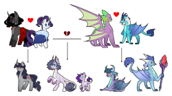 Size: 1280x712 | Tagged: safe, artist:mathisnotmy, artist:scarletwitchinfire, imported from derpibooru, king sombra, princess ember, rarity, spike, oc, oc:amethyst flame, oc:apatite, oc:faint, oc:nephritis, oc:night passion, dracony, dragon, hybrid, pony, unicorn, adult, adult spike, bloodstone scepter, divorce, emberspike, family tree, female, half-siblings, interspecies offspring, male, offspring, older, older spike, parent:king sombra, parent:princess ember, parent:rarity, parent:spike, parents:emberspike, parents:sombrarity, parents:sparity, shipping, simple background, sombrarity, sparity, straight, transparent background, winged spike, wings