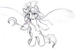 Size: 639x440 | Tagged: safe, artist:puppy12, imported from derpibooru, pony, female, mare, mima, monochrome, ponified, solo, touhou, traditional art