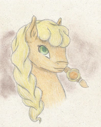 Size: 1694x2135 | Tagged: safe, artist:cindertale, imported from derpibooru, oc, oc only, earth pony, pony, braid, bust, earth pony oc, not applejack, solo, traditional art