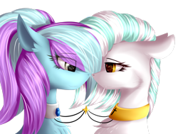 Size: 2814x2131 | Tagged: safe, artist:mediasmile666, imported from derpibooru, oc, oc only, pony, bust, choker, duo, female, floppy ears, high res, mare, simple background, transparent background