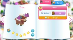 Size: 1043x573 | Tagged: safe, imported from derpibooru, screencap, yona, yak, clothes, female, gameloft, hat, stars