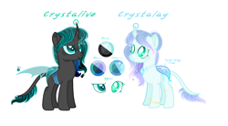 Size: 2336x1292 | Tagged: safe, artist:nakotl, imported from derpibooru, oc, oc only, oc:crystalay, oc:crystalive, changedling, changeling, female, offspring, parent:queen chrysalis, simple background, transparent background