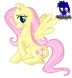 Size: 3840x4154 | Tagged: safe, artist:damlanil, imported from derpibooru, fluttershy, pegasus, pony, blushing, cute, cutie mark accessory, daaaaaaaaaaaw, female, makeup, mare, raised hoof, shiny, shiny mane, show accurate, shyabetes, simple background, sitting, solo, spread wings, transparent background, vector, watermark, wings