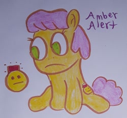 Size: 1306x1212 | Tagged: safe, artist:dex stewart, imported from derpibooru, oc, oc only, oc:amber alert, earth pony, pony, female, filly, simple background, solo, traditional art