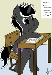 Size: 1045x1508 | Tagged: safe, artist:alexlobo70, imported from derpibooru, oc, semi-anthro, unicorn, chair, male, school