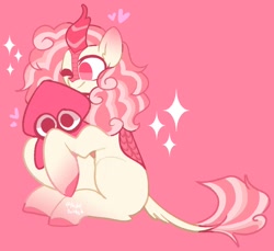 Size: 1274x1169 | Tagged: safe, artist:inkp0ne, artist:softpound, imported from derpibooru, oc, oc only, kirin, squid, cuddling, heart, smiling, solo, sparkles