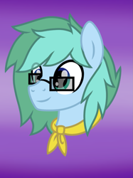 Size: 899x1200 | Tagged: safe, artist:froyo15sugarblast, imported from derpibooru, oc, oc only, oc:sailz, pegasus, pony, art trade, bandana, bust, eye clipping through hair, glasses, gradient background, male, portrait, smiling, solo, stallion