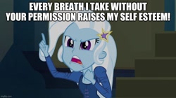 Size: 896x500 | Tagged: safe, edit, edited screencap, editor:applejackfan204, imported from derpibooru, screencap, trixie, equestria girls, rainbow rocks, caption, image macro, meme, rick and morty, solo, text, trixie yells at everything