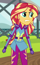 Size: 388x620 | Tagged: safe, imported from derpibooru, screencap, sunset shimmer, equestria girls, friendship games, angry, clothes, cropped, friendship games motocross outfit, friendship games outfit, gloves, motocross outfit, motorcross, motorcycle outfit, solo, tri-cross relay outfit