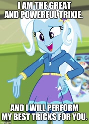 Size: 500x699 | Tagged: safe, edit, edited screencap, imported from derpibooru, screencap, trixie, equestria girls, equestria girls series, forgotten friendship, caption, hand on hip, image macro, imgflip, text