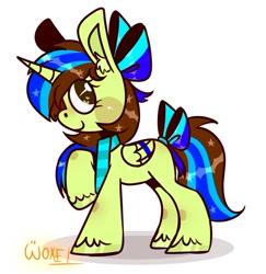 Size: 662x680 | Tagged: safe, imported from derpibooru, oc, oc only, oc:epsi, alicorn, pony, bow, clothes, cute, ethanepsc4, female, hair bow, mare, scarf, sparkle