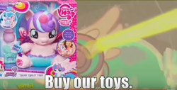 Size: 724x368 | Tagged: safe, edit, imported from derpibooru, screencap, princess flurry heart, beating a dead horse, buy our toys, merchandise, text, toy