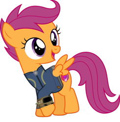 Size: 1024x1043 | Tagged: safe, artist:dashiesparkle, artist:ponygamer2020, imported from derpibooru, scootaloo, pegasus, pony, fallout equestria, absurd resolution, clothes, cute, cutealoo, cutie mark, fallout, female, filly, jumpsuit, pipboy, simple background, solo, the cmc's cutie marks, transparent background, vault suit, vector