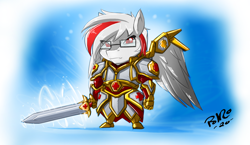 Size: 1920x1117 | Tagged: safe, artist:shonuff44, imported from derpibooru, oc, oc only, oc:red cross, anthro, pegasus, armor, chibi, fantasy class, glasses, knight, male, medic, paladin, pegasus oc, sword, warrior, watermark, weapon, wings