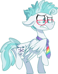 Size: 570x718 | Tagged: safe, artist:blurry-kun, imported from derpibooru, feather flatterfly, pegasus, pony, the summer sun setback, floppy ears, glasses, male, necktie, no pupils, simple background, solo, stallion, transparent background, worried