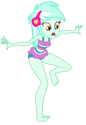 Size: 1834x2644 | Tagged: safe, artist:gmaplay, imported from derpibooru, lyra heartstrings, human, equestria girls, barefoot, clothes, feet, female, looking down, losing balance, lyra heartstrings swimsuit, open mouth, simple background, solo, striped swimsuit, swimsuit, transparent background, vector