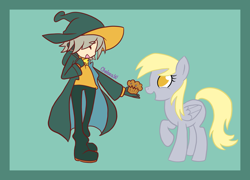 Size: 2600x1876 | Tagged: safe, artist:chelseawest, imported from derpibooru, derpy hooves, colored background, crossover, food, lemres, muffin, puyo puyo