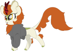 Size: 5416x3775 | Tagged: safe, artist:beigedraws, imported from derpibooru, autumn blaze, kirin, clothes, female, hoodie, simple background, solo, white background