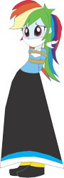 Size: 337x933 | Tagged: safe, artist:caido58, imported from derpibooru, rainbow dash, equestria girls, arm behind back, bondage, bound and gagged, cloth gag, clothes, gag, long skirt, skirt, solo, tied up, western