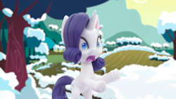 Size: 1920x1080 | Tagged: safe, imported from derpibooru, screencap, rarity, pony, unicorn, my little pony: pony life, my little pony: stop motion short, snow pony contest (short), snowball fight (short), bipedal, female, g4.5, open mouth, pony life, snow, solo, stop motion