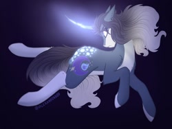 Size: 2048x1536 | Tagged: safe, artist:lunathemoongod, imported from derpibooru, oc, oc only, pony, unicorn, ear piercing, glowing eyes, glowing horn, gradient mane, horn, piercing, simple background, solo