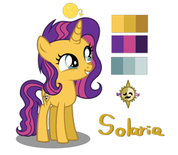 Size: 1924x1680 | Tagged: safe, artist:sarasdream04, imported from derpibooru, oc, oc only, oc:solaria, pony, unicorn, female, filly, magical lesbian spawn, offspring, parent:sunset shimmer, parent:twilight sparkle, parents:sunsetsparkle, reference sheet, simple background, solo, transparent background