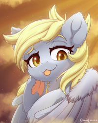 Size: 1600x2000 | Tagged: safe, artist:symbianl, imported from derpibooru, derpy hooves, pegasus, pony, :3, :p, cloud, colored underhoof, cute, derpabetes, female, frog (hoof), heart, hoof heart, mare, smug, solo, tongue out, underhoof