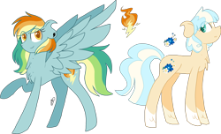 Size: 2718x1652 | Tagged: safe, artist:gallantserver, imported from derpibooru, oc, oc only, oc:fervor flame, oc:lilibet bluebell, earth pony, pegasus, pony, female, magical lesbian spawn, mare, offspring, parent:applejack, parent:coco pommel, parent:rainbow dash, parent:spitfire, parents:spitdash, simple background, transparent background