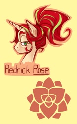 Size: 924x1479 | Tagged: safe, artist:miss_glowwormis, imported from derpibooru, oc, oc only, oc:redrick rose, pony, unicorn, lidded eyes, looking at you, smiling, solo