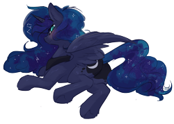 Size: 2874x2053 | Tagged: safe, artist:beardie, imported from derpibooru, princess luna, alicorn, pony, blushing, butt, female, high res, lying down, mare, plot, simple background, solo, transparent background