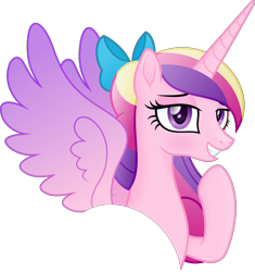 Size: 5000x5326 | Tagged: safe, artist:negatif22, imported from derpibooru, princess cadance, alicorn, pony, bedroom eyes, blushing, bow, female, hair bow, mare, simple background, smiling, solo, transparent background, vector, wings