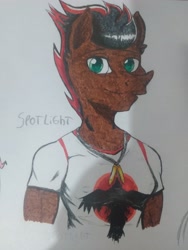 Size: 3120x4160 | Tagged: safe, artist:ianmata1998, imported from derpibooru, oc, oc:spot light, anthro, earth pony, color, cute, male, muscles, solo, traditional art