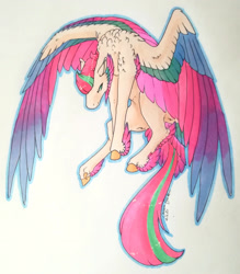 Size: 1920x2196 | Tagged: safe, artist:oneiria-fylakas, imported from derpibooru, zipp storm, pegasus, pony, colored wings, female, g5, mare, multicolored wings, solo, traditional art, wings