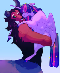 Size: 1280x1569 | Tagged: safe, artist:sleepydemonmonster, imported from derpibooru, lord tirek, twilight sparkle, alicorn, centaur, pony, cheek kiss, female, foe yay, holding a pony, kiss on the cheek, kissing, male, shipping, straight, twilight sparkle (alicorn), twirek