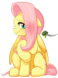 Size: 1976x2658 | Tagged: safe, artist:maren, edit, imported from derpibooru, fluttershy, pegasus, pony, blushing, broccoli, cute, food, shyabetes, simple background, white background